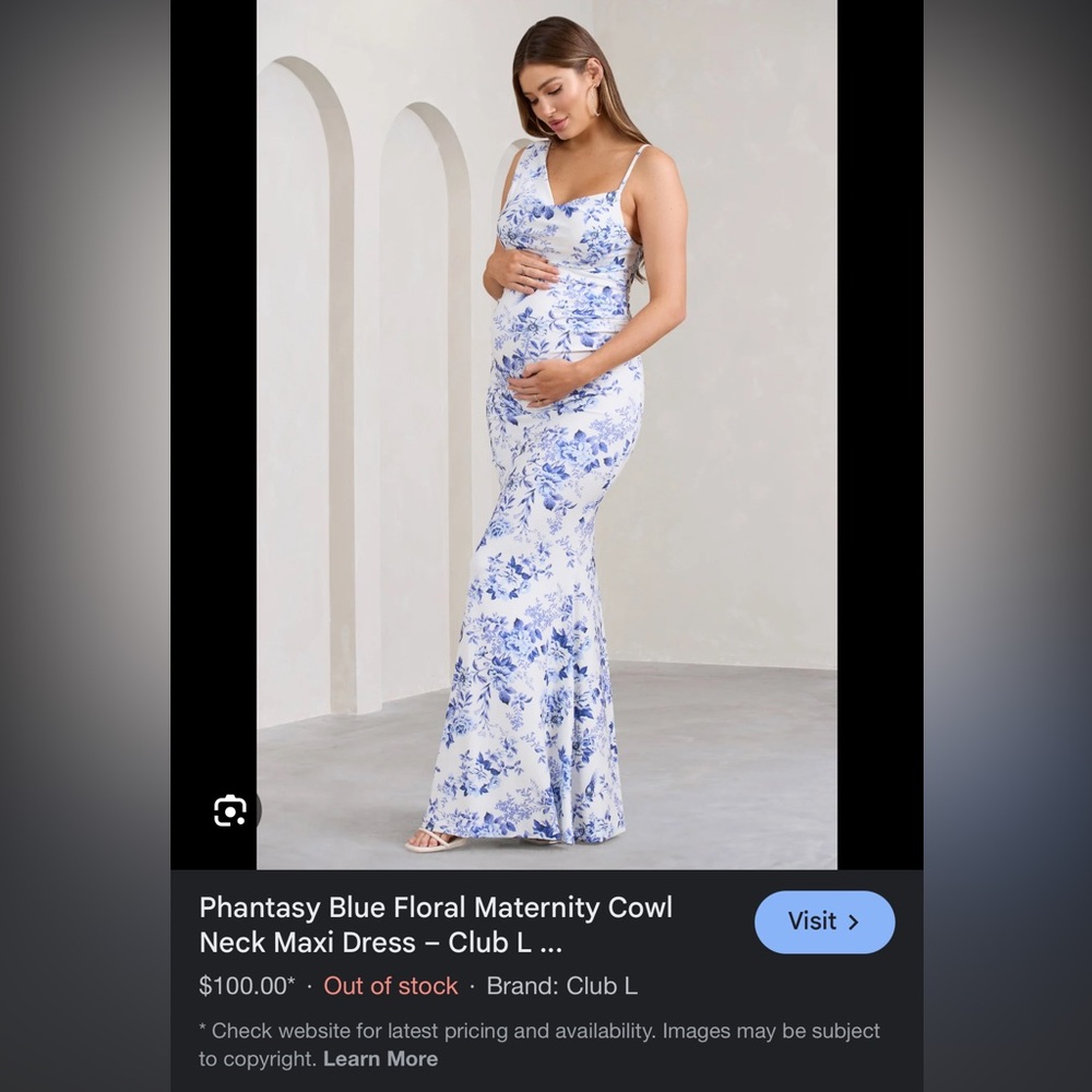Maternity Scoop Neck Blue Cottage Maxi Dress